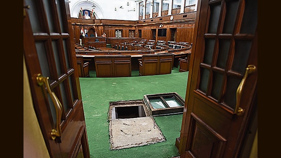 A century-old horseshoe-shaped tunnel leads from right opposite the Speaker’s chair in the Delhi Assembly Hall to the Red Fort, no one’s entirely sure why. Chances are it was once used to transport political detainees. (HT Archives)