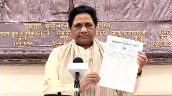 BSP chief Mayawati releasing the list of party candidates in Lucknow on Saturday. (ANI PHOTO)