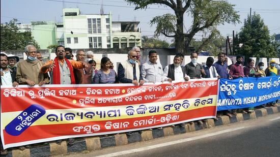 A demonstration in Bhubaneswar on Thursday against the use of batons by police on people protesting against the Jindal Steel Works plant in Dhinkia. (ANI Photo) A demonstration in Bhubaneswar on Thursday against the use of batons by police on people protesting against the Jindal Steel Works plant in Dhinkia. (ANI Photo)