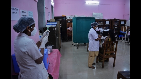 Thane Civil hospital has less number of beneficiaries coming forward for vaccination from rural areas. Around 1.17 lakh people in the rural areas of Thane district are due to be vaccinated against Covid with second dose. (PRAFUL GANGURDE/HT PHOTO) Thane Civil hospital has less number of beneficiaries coming forward for vaccination from rural areas. Around 1.17 lakh people in the rural areas of Thane district are due to be vaccinated against Covid with second dose. (PRAFUL GANGURDE/HT PHOTO)