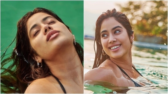 Janhvi Kapoor in a black bikini.(Instagram/@janhvikapoor)