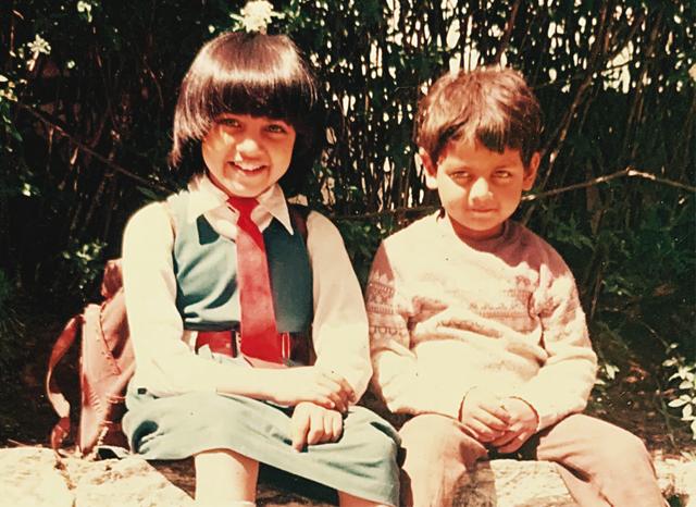 Six-year-old Celina with her brother Vikrant at the Kumaon Regimental Centre in Ranikhet, where she spent the first decade of her life
