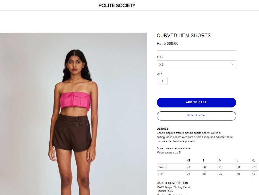 Ananya Panday's curved hem shorts from Polite Society&nbsp;(politesocietyshop.com)