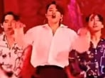 Jimin, V and Jungkook dancing to Saami Saami originally featuring Rashmika Mandanna. Jimin, V and Jungkook dancing to Saami Saami originally featuring Rashmika Mandanna.