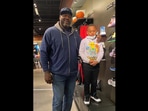 Shaquille O’Neal with the little boy who was crying who gifted shoes and a coat to. (instagram/@zdawg_3) Shaquille O’Neal with the little boy who was crying who gifted shoes and a coat to. (instagram/@zdawg_3)