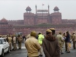 The commissioner said 27,723 Delhi Police personnel from various ranks and branches has been deployed for security arrangements. In picture - Delhi policemen guard outside the historic Red Fort as part of security arrangements for the Republic Day celebrations. The commissioner said 27,723 Delhi Police personnel from various ranks and branches has been deployed for security arrangements. In picture - Delhi policemen guard outside the historic Red Fort as part of security arrangements for the Republic Day celebrations.