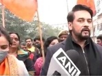 Anurag Singh Thakur campaigned from door to door in Lucknow on Sunday.&nbsp;