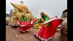 A glimpse of this year’s Republic Day rehearsals where Harayanvi folk dancers can be seen practising alongside the state tableau. The Haryana state tableau at the Republic Day this year, will have the presence of Olympians and Paralympians. (Photo: Vijay Verma/PTI) A glimpse of this year’s Republic Day rehearsals where Harayanvi folk dancers can be seen practising alongside the state tableau. The Haryana state tableau at the Republic Day this year, will have the presence of Olympians and Paralympians. (Photo: Vijay Verma/PTI)