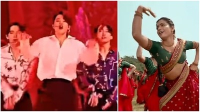 Jimin, V and Jungkook dancing to Saami Saami originally featuring Rashmika Mandanna. Jimin, V and Jungkook dancing to Saami Saami originally featuring Rashmika Mandanna.