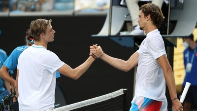 Australian Open: Denis Shapovalov and Alexander Zverev shake hands after their fourth round match (REUTERS)