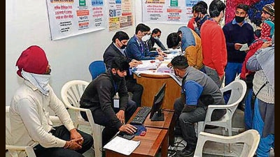The sanitation workers are also being enrolled in various government welfare schemes by the Chandigarh MC. (HT Photo)