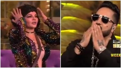 Rakhi Sawant reacted after Mika Singh gave her a flying kiss on Bigg Boss 15.