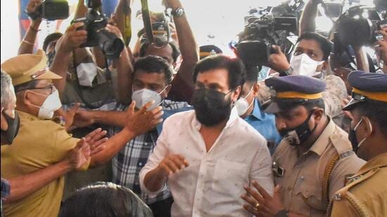 Actor Dileep arrives at the Crime Branch office Kalamassery in Kochi on Sunday in connection with a case registered against him and five others for allegedly threatening officials probing the sexual assault of an actress in 2017. (PTI)