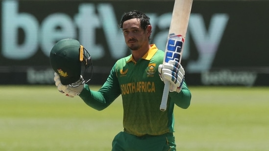 Cricket - Third One Day International - South Africa v India - Newlands Cricket Ground, Cape Town, South Africa - January 23, 2022 South Africa's Quinton de Kock celebrates reaching his century REUTERS/Sumaya Hisham(REUTERS)