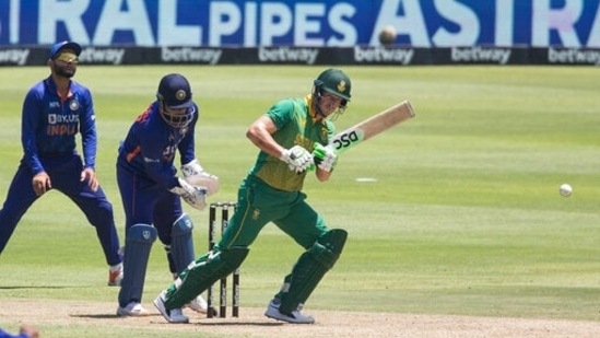 South African batsman David Miller plays a shot during the third ODI match between South Africa and India at Newlands, Cape Town, South Africa, Sunday, Jan. 23, 2022. (AP Photo/Halden Krog)(AP)
