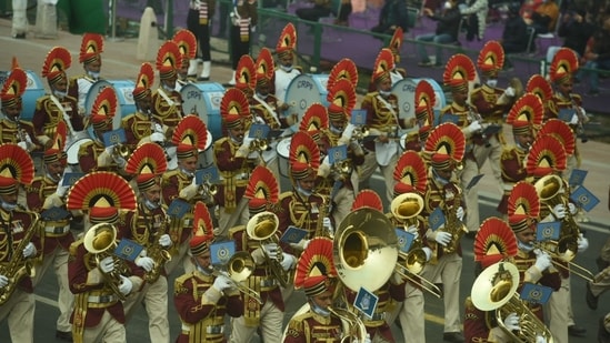 Full dress rehearsal for the Republic Day parade at Rajpath, New Delhi on January 23, 2022.(HT Photo/RajkRaj)