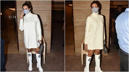 The shutterbugs clicked Malaika stepping out of her home in Mumbai to visit her sister. The star looked classy in a simple yet chic ensemble, fit for enjoying a date night with your beau. She made a case for high-end fashion with her dinner-date look, and we are taking notes.(HT Photo/Varinder Chawla)
