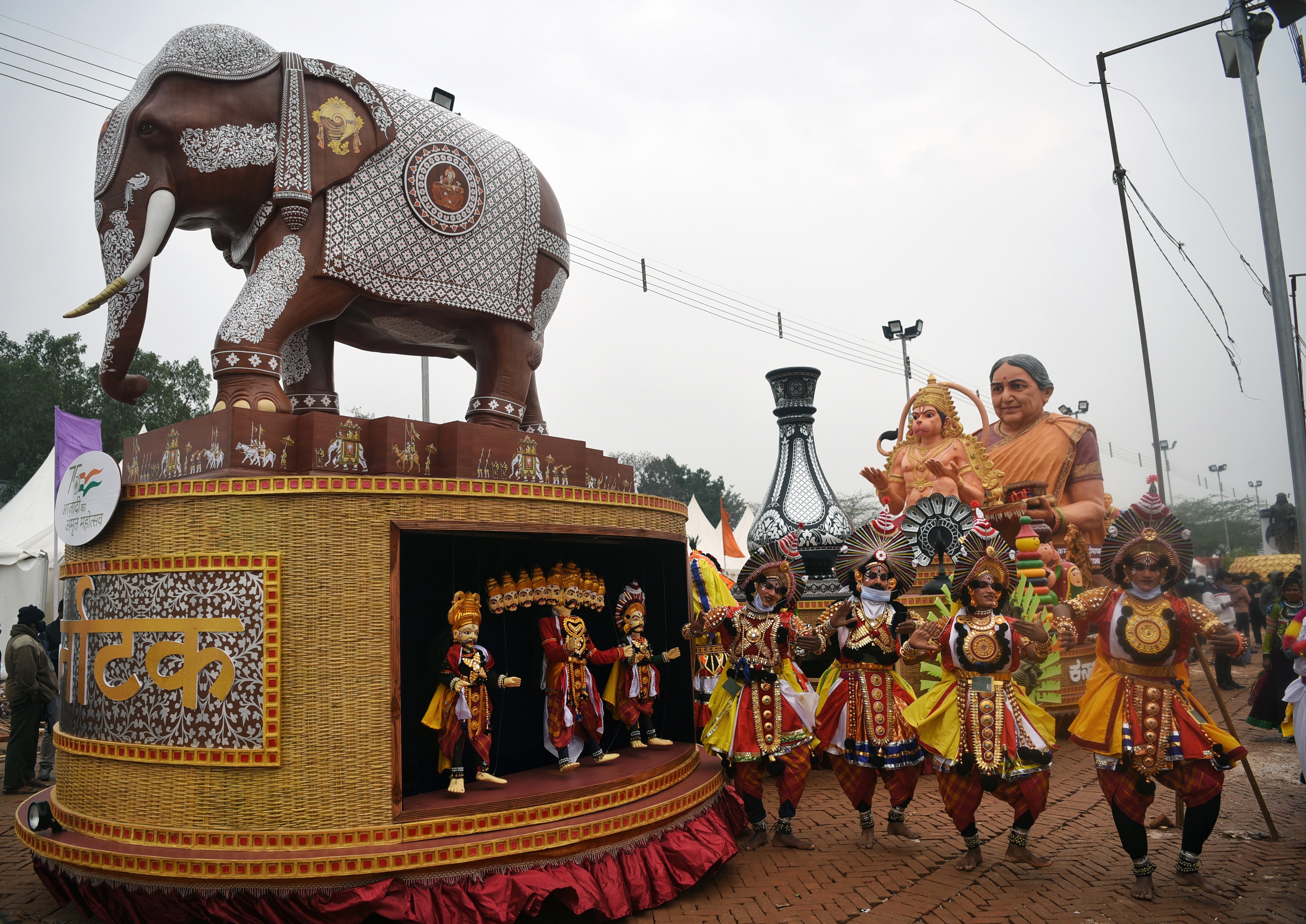 Karnataka artists performing at a Tableau display for the upcoming Republic Day parade, at Rashtriya Rangshala Camp, in New Delhi on Saturday (ANI Photo) Karnataka artists performing at a Tableau display for the upcoming Republic Day parade, at Rashtriya Rangshala Camp, in New Delhi on Saturday (ANI Photo)
