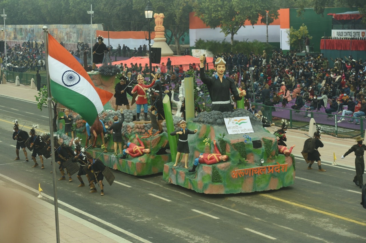 Arunachal Pradesh tableau at the Republic Day parade dress rehearsal at Rajpath, New Delhi on January 23, 2022. &nbsp; (HT Photo/RajkRaj)