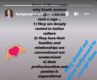 What Kangana Ranaut shared on her Instagram story.&nbsp;