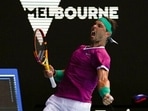 Rafael Nadal of Spain celebrates a point win over Adrian Mannarino of France during their fourth round match at the Australian Open tennis championships in Melbourne, Australia, Sunday, Jan. 23, 2022. Rafael Nadal of Spain celebrates a point win over Adrian Mannarino of France during their fourth round match at the Australian Open tennis championships in Melbourne, Australia, Sunday, Jan. 23, 2022. 