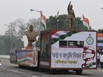 Netaji tableau of West Bengal government during full-dress rehearsal of Republic Day parade at Red Road in Kolkata on Monday, January 24, 2022.