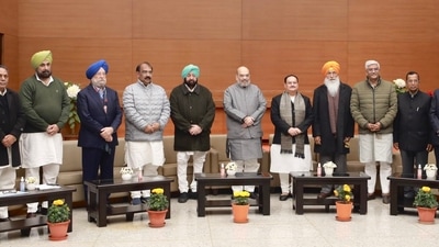BJP president JP Nadda and Union home minister Amit Shah met their NDA allies in Punjab, Captain Amarinder Singh and Sukhdev Singh Dhindsa, on Monday. (Photo via @AmitShah on Twitter) BJP president JP Nadda and Union home minister Amit Shah met their NDA allies in Punjab, Captain Amarinder Singh and Sukhdev Singh Dhindsa, on Monday. (Photo via @AmitShah on Twitter)