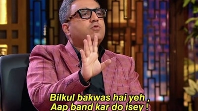A meme shared on Twitter using an Ashneer Grover template from Shark Tank India. (twitter/@byehoe_baeno) A meme shared on Twitter using an Ashneer Grover template from Shark Tank India. (twitter/@byehoe_baeno)