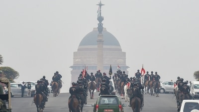 President's Bodyguard march during rehearsal for the Republic Day Parade 2022, in New Delhi on Monday. (PTI Photo) President's Bodyguard march during rehearsal for the Republic Day Parade 2022, in New Delhi on Monday. (PTI Photo)
