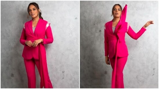 Richa Chadha is the definition of poise and elegance in her recent Instagram pictures in a magenta pink pantsuit.(Instagram/@therichachadha)