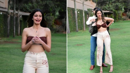 Siddhant Chaturvedi lends his jacket to Ananya Panday. (Varinder Chawla)