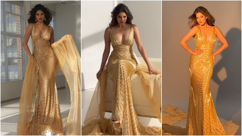 Miss Universe 2021 makes a statement in this gold gown. Miss Universe 2021 makes a statement in this gold gown. 