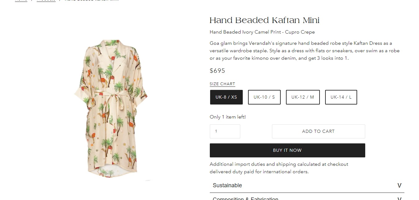 The Hand Beaded Kaftan Mini (studioverandah.com)