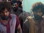 (Left) David Warner in a video he posted on Instagram and (right) Allu Arjun in Pushpa: The Rise.