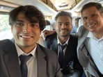 Neeraj Chopra (L), Sumit Antil (C), and Devendra Jhajharia