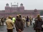 Delhi Police put up four posters, with one containing pictures of suspected terrorists with Al-Qaeda links, in Connaught Place on Tuesday, January 25, 2022.