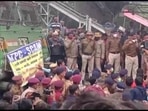 The students protesting against RRB results in Patna on Monday.(ANI Photo) The students protesting against RRB results in Patna on Monday.(ANI Photo)