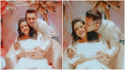 Aditya Narayan and his wife Shweta Agarwal happily announced their pregnancy on Instagram on January 24. Earlier today, he took to his Instagram handle to share adorable pictures from Shweta's baby shower. (Instagram/@adityanarayanofficial) Aditya Narayan and his wife Shweta Agarwal happily announced their pregnancy on Instagram on January 24. Earlier today, he took to his Instagram handle to share adorable pictures from Shweta's baby shower. (Instagram/@adityanarayanofficial)