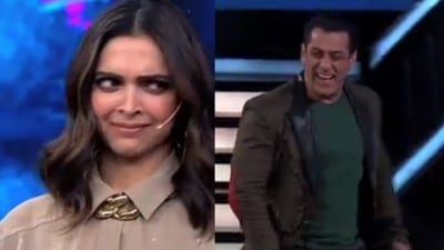 Deepika Padukone was visibly amused when Salman Khan added husband Ranveer Singh's name to hers on Bigg Boss 15. Deepika Padukone was visibly amused when Salman Khan added husband Ranveer Singh's name to hers on Bigg Boss 15.