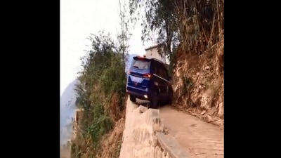 The image, taken from the viral video, shows thethe driver making a U-turn. (YouTube/@DrivingSkill)