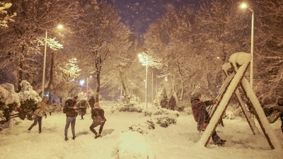 People throw snowballs at each other in the snow-covered park in Istanbul, Turkey, (AP) People throw snowballs at each other in the snow-covered park in Istanbul, Turkey, (AP)