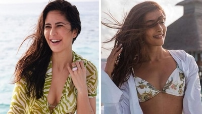 Katrina Kaif or Pooja Hegde: Who wore the ₹10k floral bikini top and shorts better at Maldives? Katrina Kaif or Pooja Hegde: Who wore the ₹10k floral bikini top and shorts better at Maldives?