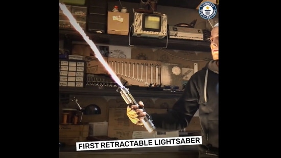 The image, taken from the Instagram video, shows the lightsaber in action.(Instagram/@guinnessworldrecords)