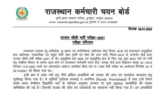 RSMSSB Patwari results 2021: The Board has released a list of provisionally shortlisted candidates for recruitment to the post of Patwari.(rsmssb.rajasthan.gov.in)