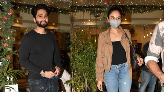 Jackky Bhagnani and Rakul Preet Singh at a restaurant in Mumbai. (Varinder Chawla)