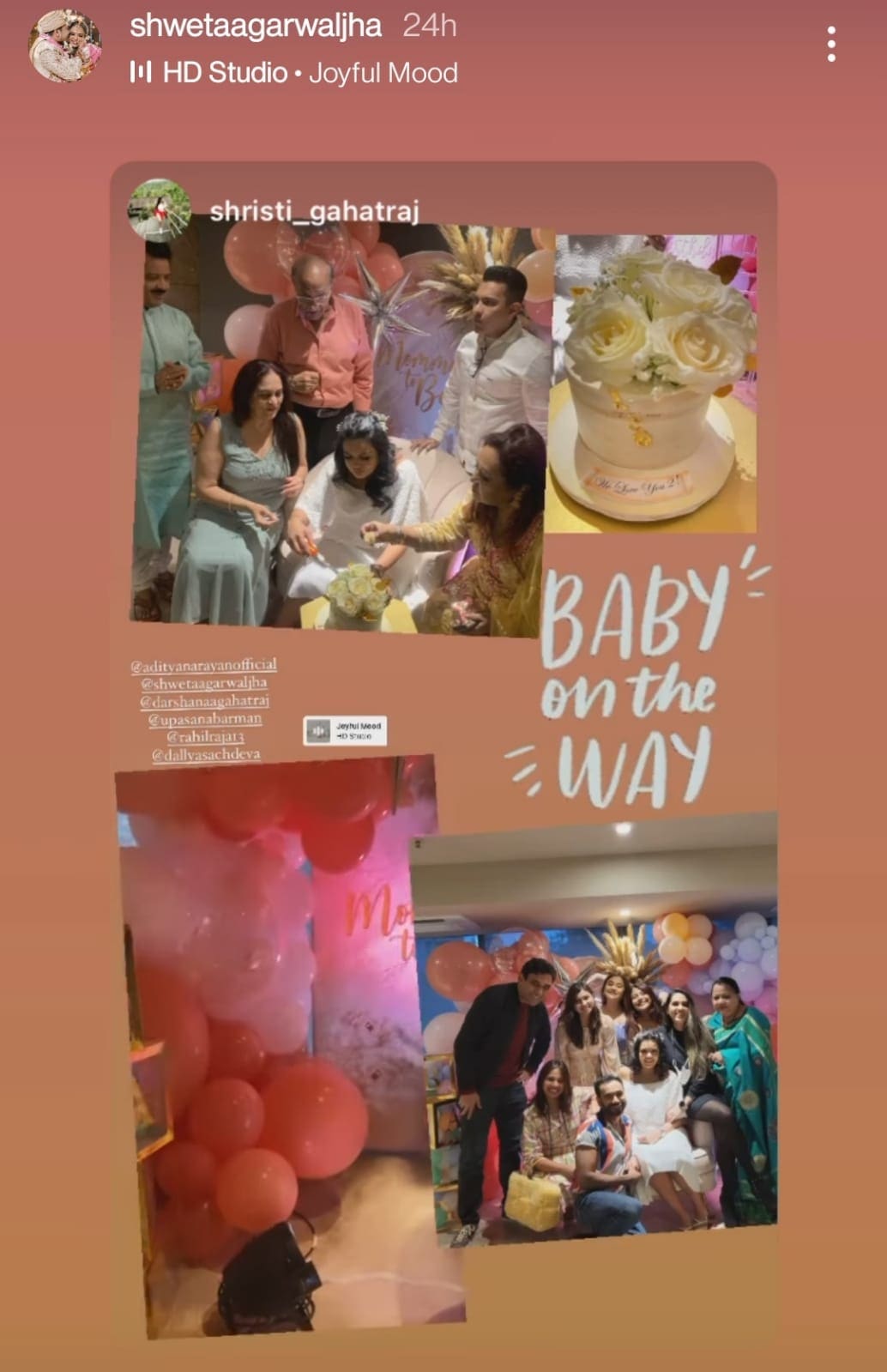 Shweta shared glimpses of her baby shower on Instagram Stories.