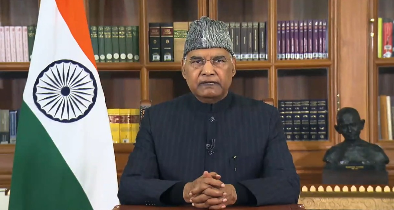 President Ram Nath Kovind addresses the nation on Tuesday. (Twitter @rashtrapatibhvn)&nbsp;