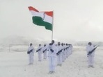 The ITBP soldiers hoist the National Flag in Ladakh on Republic Day 2022. The ITBP soldiers hoist the National Flag in Ladakh on Republic Day 2022.