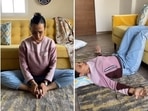 In her Week 4 workout, Rujuta Diwekar in a video demonstrates three easy asanas for recovery from aches, pains and PMS(Instagram/Rujuta Diwekar) In her Week 4 workout, Rujuta Diwekar in a video demonstrates three easy asanas for recovery from aches, pains and PMS(Instagram/Rujuta Diwekar)