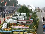 Vaishno Devi Bhavan showcased in the tableau of Jammu and Kashmir. Vaishno Devi Bhavan showcased in the tableau of Jammu and Kashmir.